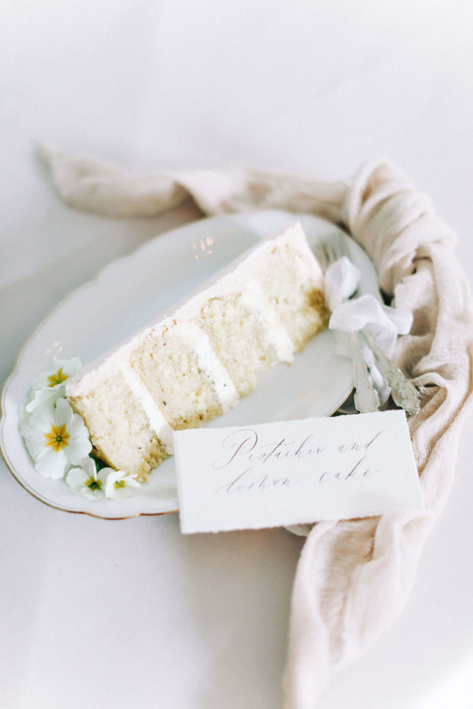 Pistachio and Lemon wedding cake slice