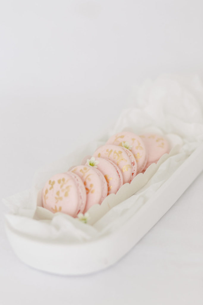 Blush pink painted macaron luxury wedding favours |MonAnnie